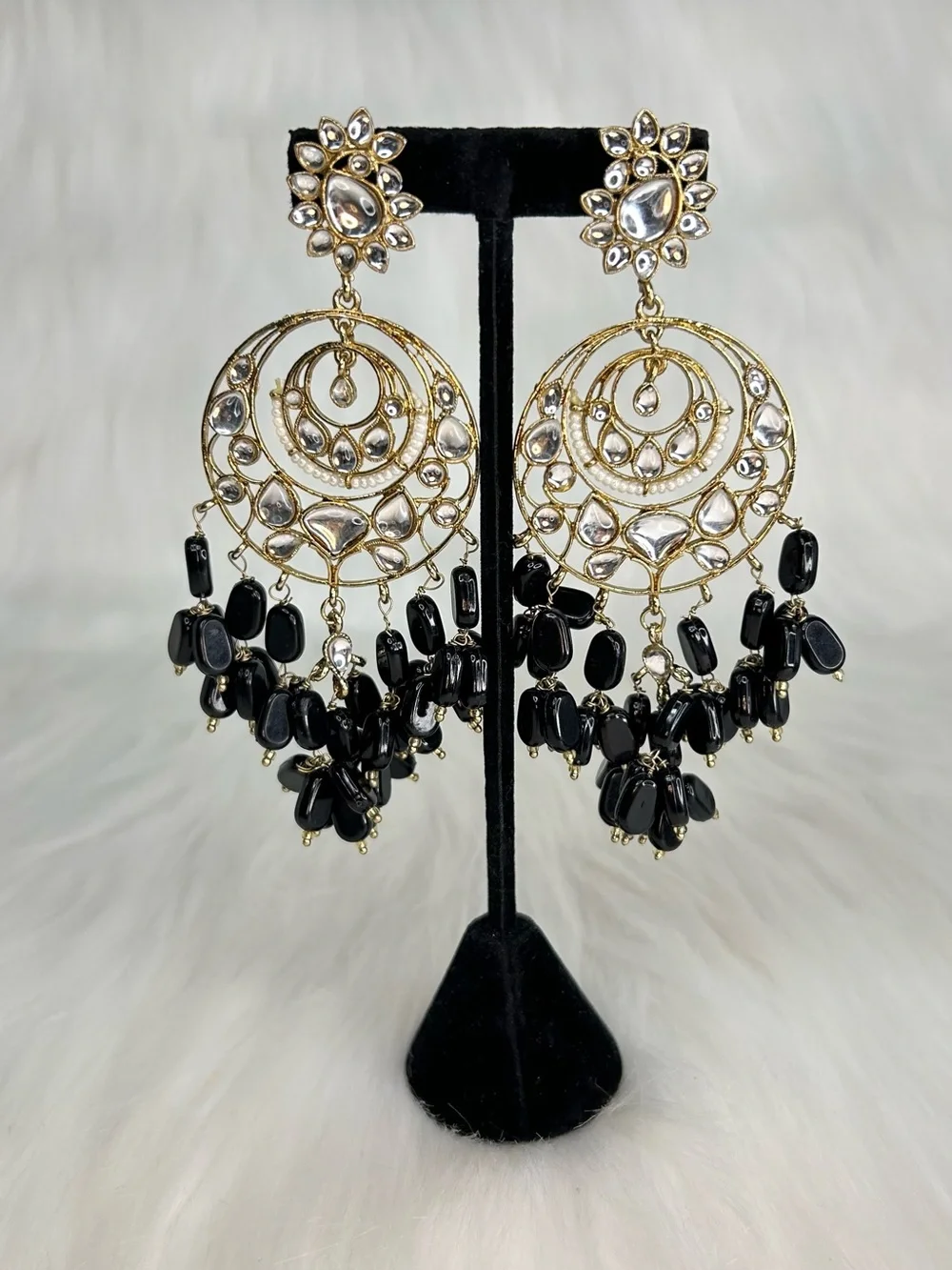 Black Gold Chandelier Lightweight Long Earrings